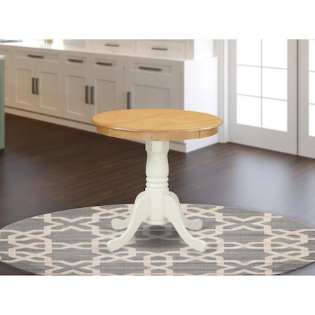 East West Furniture 30 in. Eden Round Rubber Wood Oak Dining Table with Linen White Pedestal EMT-OLW-TP